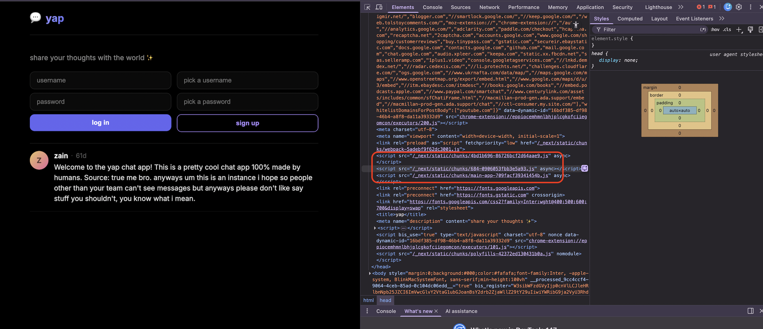 Network tab showing /_next/ assets