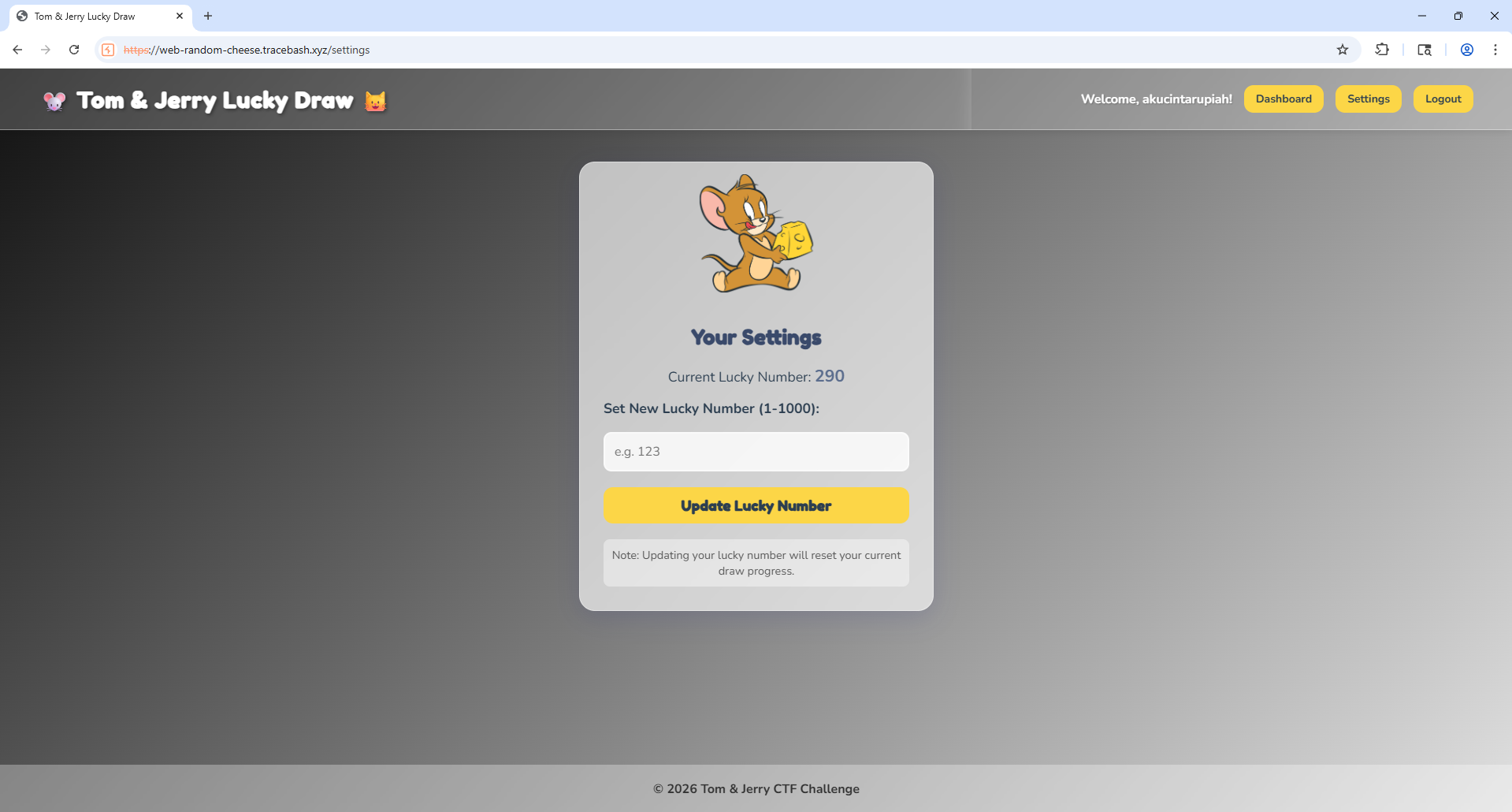 Settings page
